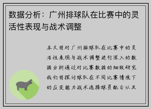 数据分析：广州排球队在比赛中的灵活性表现与战术调整